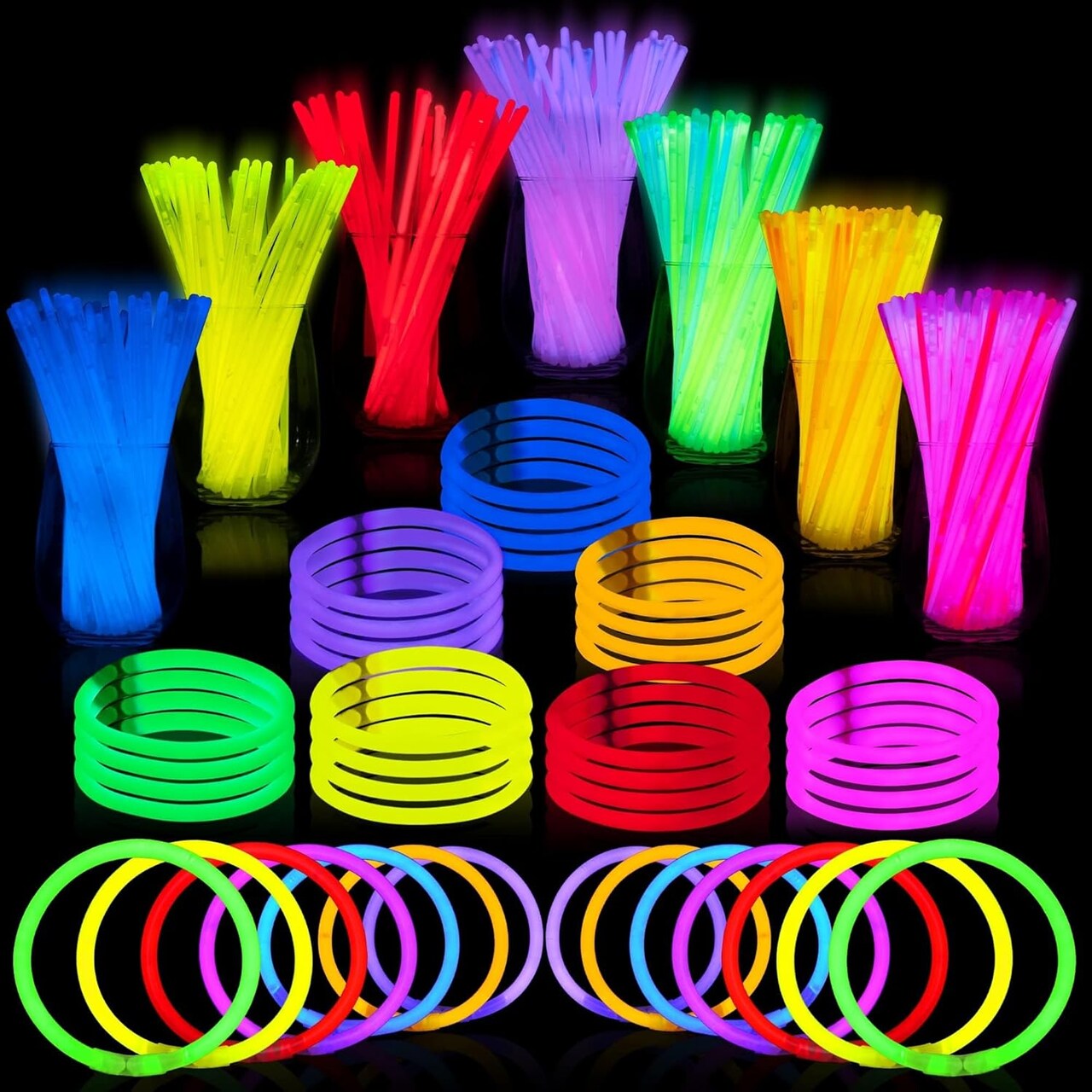 144 Pcs 8" Glowsticks, Bracelets Necklaces, Glow in the Dark Party Favors, Easter, Christmas, Halloween Supplies Pack, Football Party Supplies
